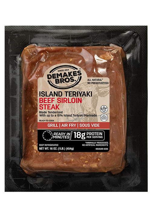 Demakes Brothers-Island-Teriyaki-Marinated-Beef-Sirloin-Steak Package Front