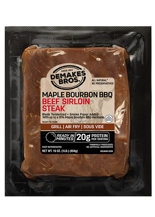 Demakes Brothers-Maple-Bourbon-Marinated-Beef-Sirloin-Steak Package Front