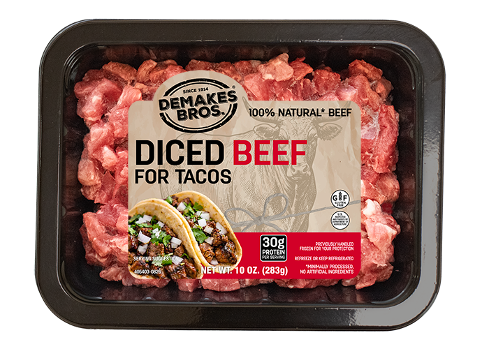 Demakes Brothers Diced Beef for Tacos Package Front